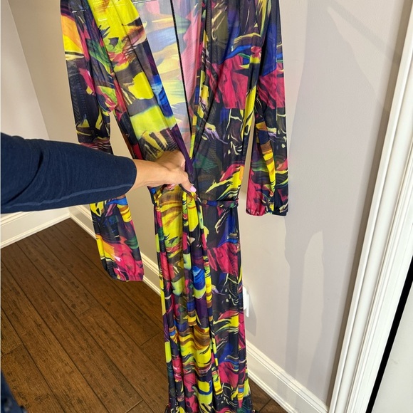 Swimsuit Cover Up Sheer Vibrant Multicolor Maxi long sleeve - Picture 4 of 8
